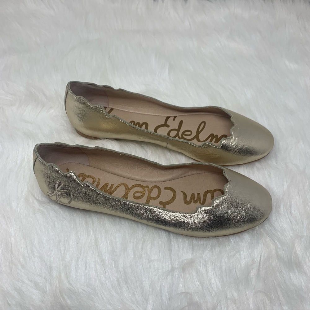 Sam Edelman Augusta Ballet Flats 8M Gold Metallic Scallop Toe Leather Sz 8 - Picture 4 of 7